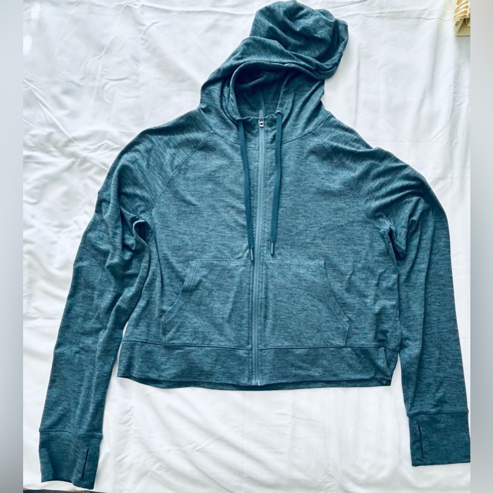 90 Degree By Reflex Teal Zip-Up Cropped Hoodie